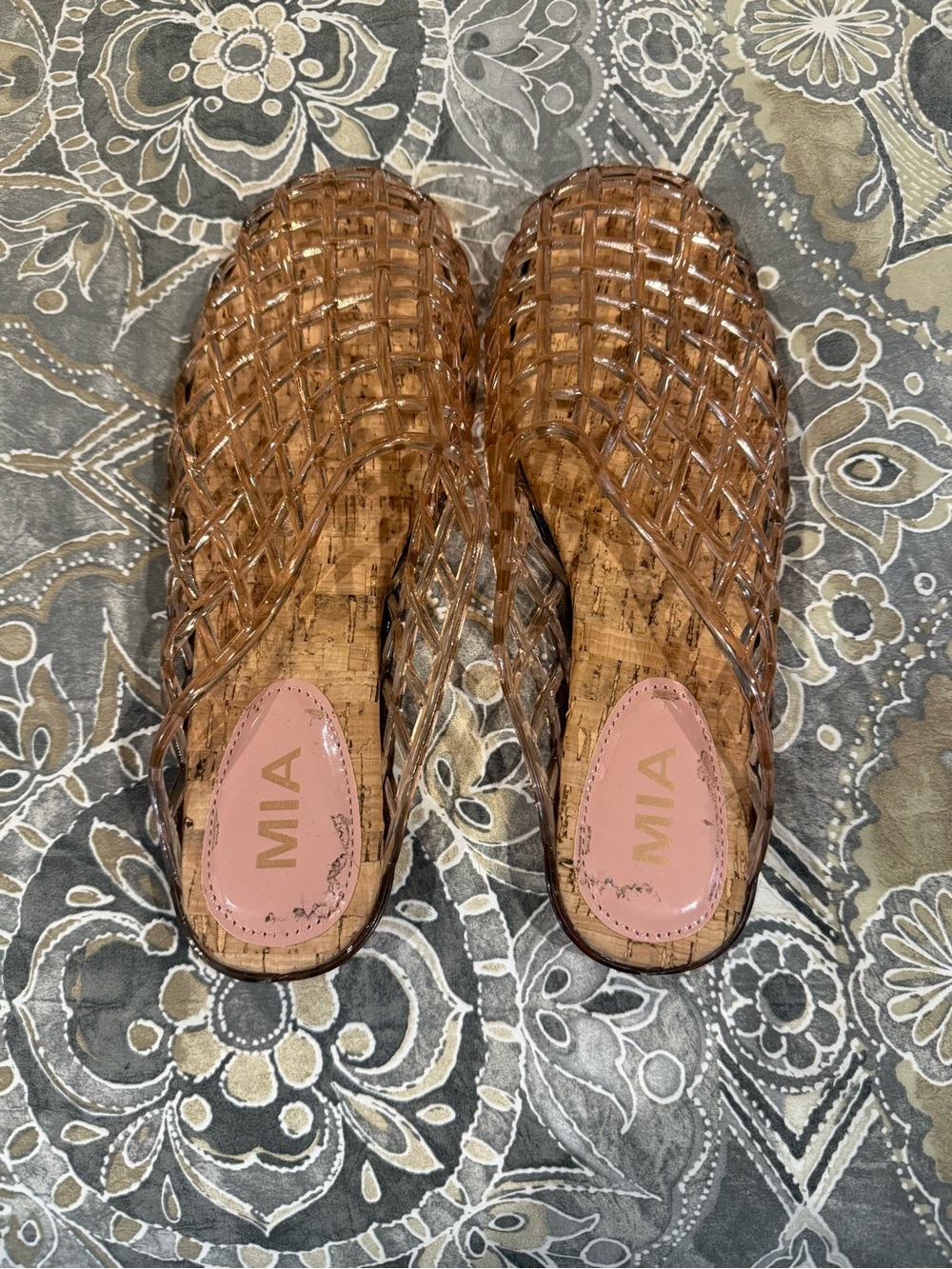 MIA Transparent Brown Woven Slide Mules
